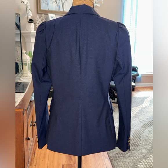 Banana Republic NWT Navy Blue Puff sleeve lightweight wool blend Blazer, sz 10 - Picture 6 of 14